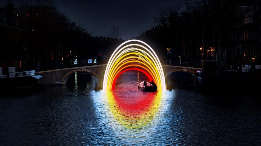 Amsterdam: Light Festival Boat Tour with Warm Drinks - Boarding the KINboat