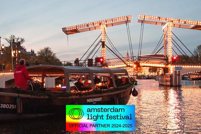 Amsterdam: Light Festival Open Boat - Unl. Drinks Option - The old watchtower and the story of silly Jake
